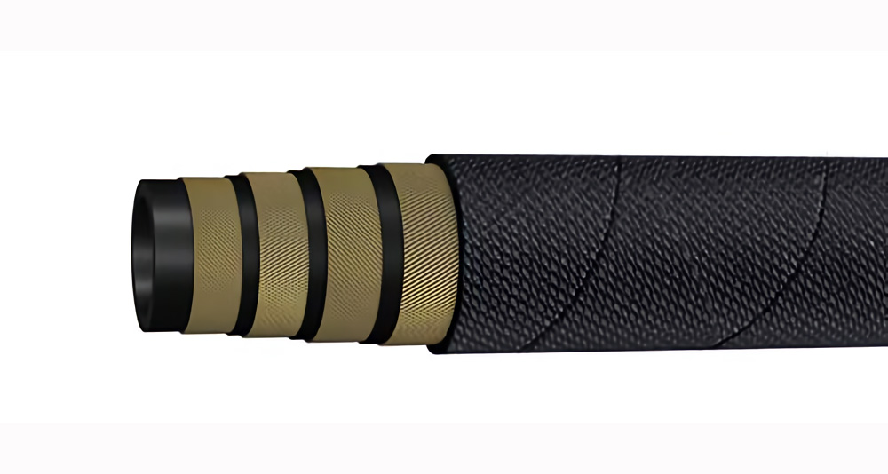 DIN EN856 4SP rubber hydraulic hose suitable for mineral oils, vegetable oils and synthetic ester based oils, glycols and polyglycols, mineral oils in aqueous emulsion, water.