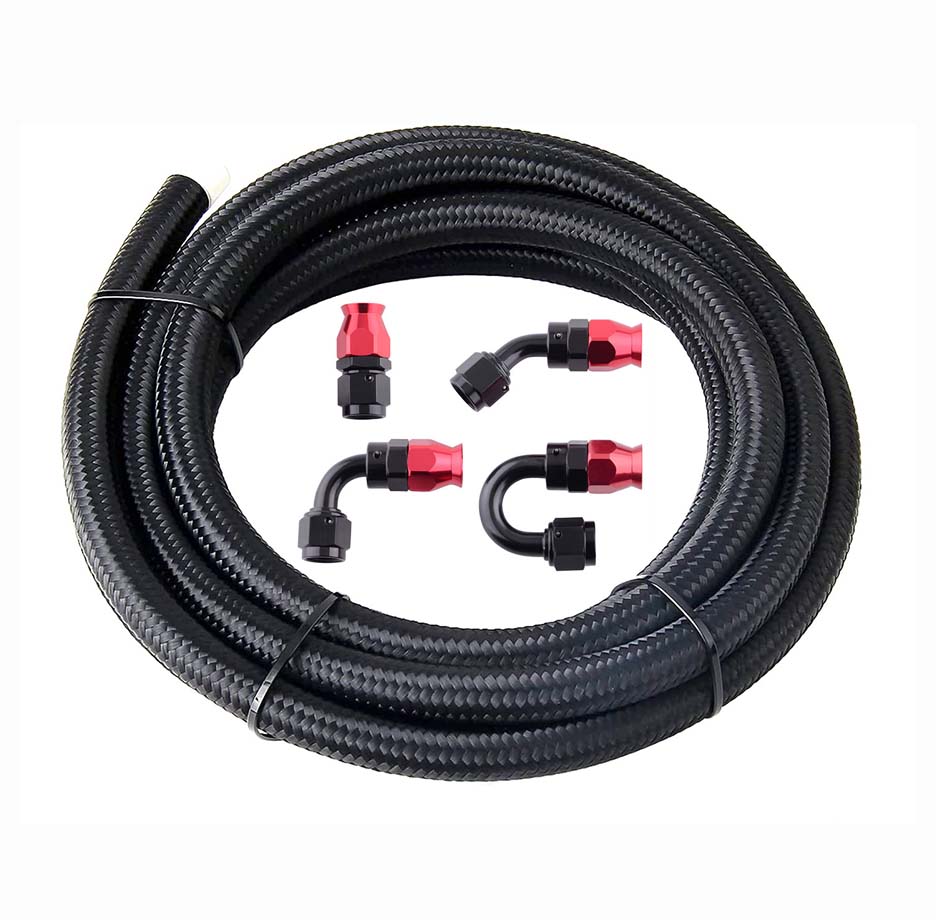 Black nylon fibber braided PTFE oil cooler hose for vehicles and motorcycles oil coolant system. teflon oil hose.