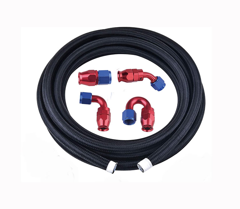 Black nylon fibber braided PTFE oil cooler hose for vehicles and motorcycles oil coolant system. teflon oil hose.