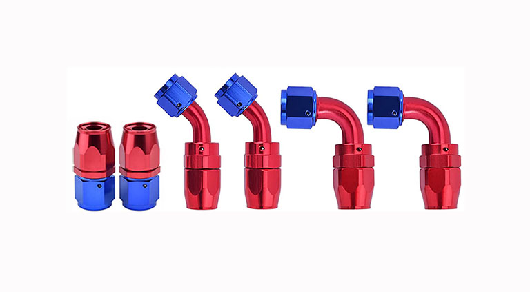 Rubber oil hose fitting suitable for stainless steel wire braided rubber oil cooler hose and black nylon fiber braided rubber oil cooler hose in vehicles and motorcycles oil coolant system.
