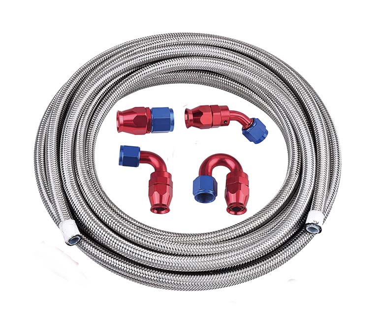 Stainless steel wire braided PTFE oil cooler hose for vehicles and motorcycles oil coolant system. teflon oil hose.